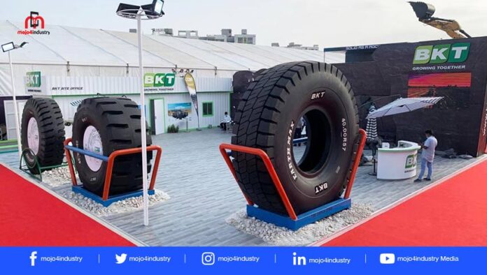 bkt displays its giant 57 inch tire at ongoing mining expo in kolkata