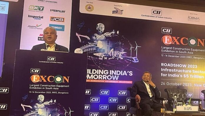 v g sakthi kumar, member, cii excon 2023 steering committee addressing the excon 2023 roadshow in new delhi.